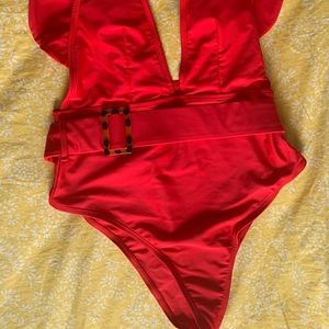 Ruffle plunging one piece swimsuit